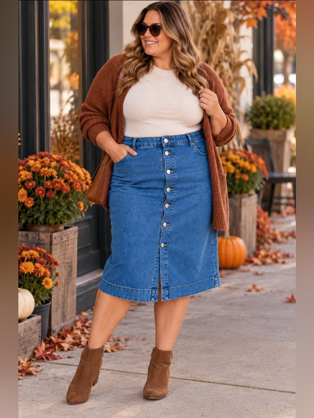 Joe Fresh Plus Size 22W Stretch Denim Button Front Midi Jean Skirt